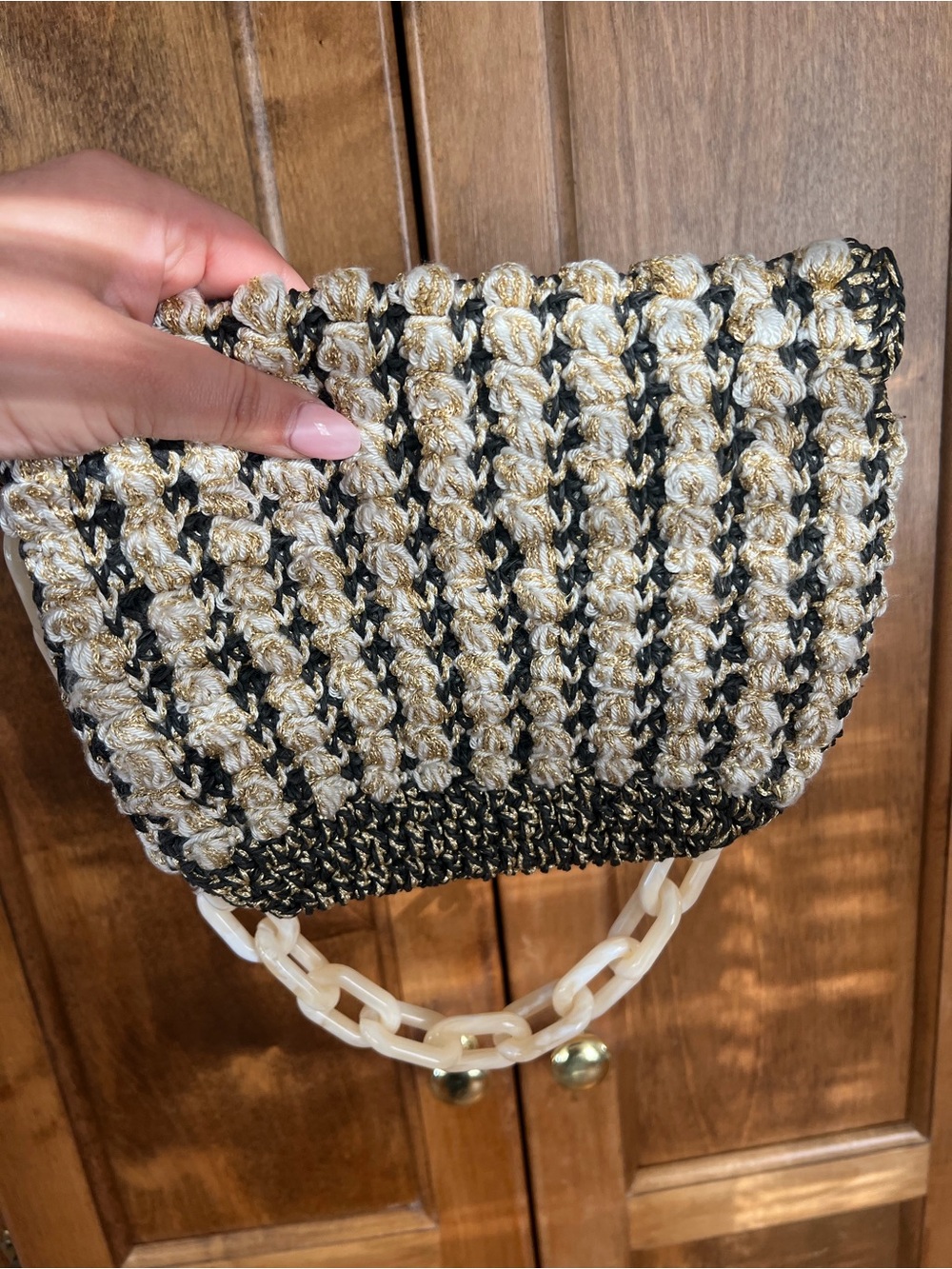 My Beachy Side | Handmade Black Gold Cream Hand-knit Purse - Picture 9 of 16